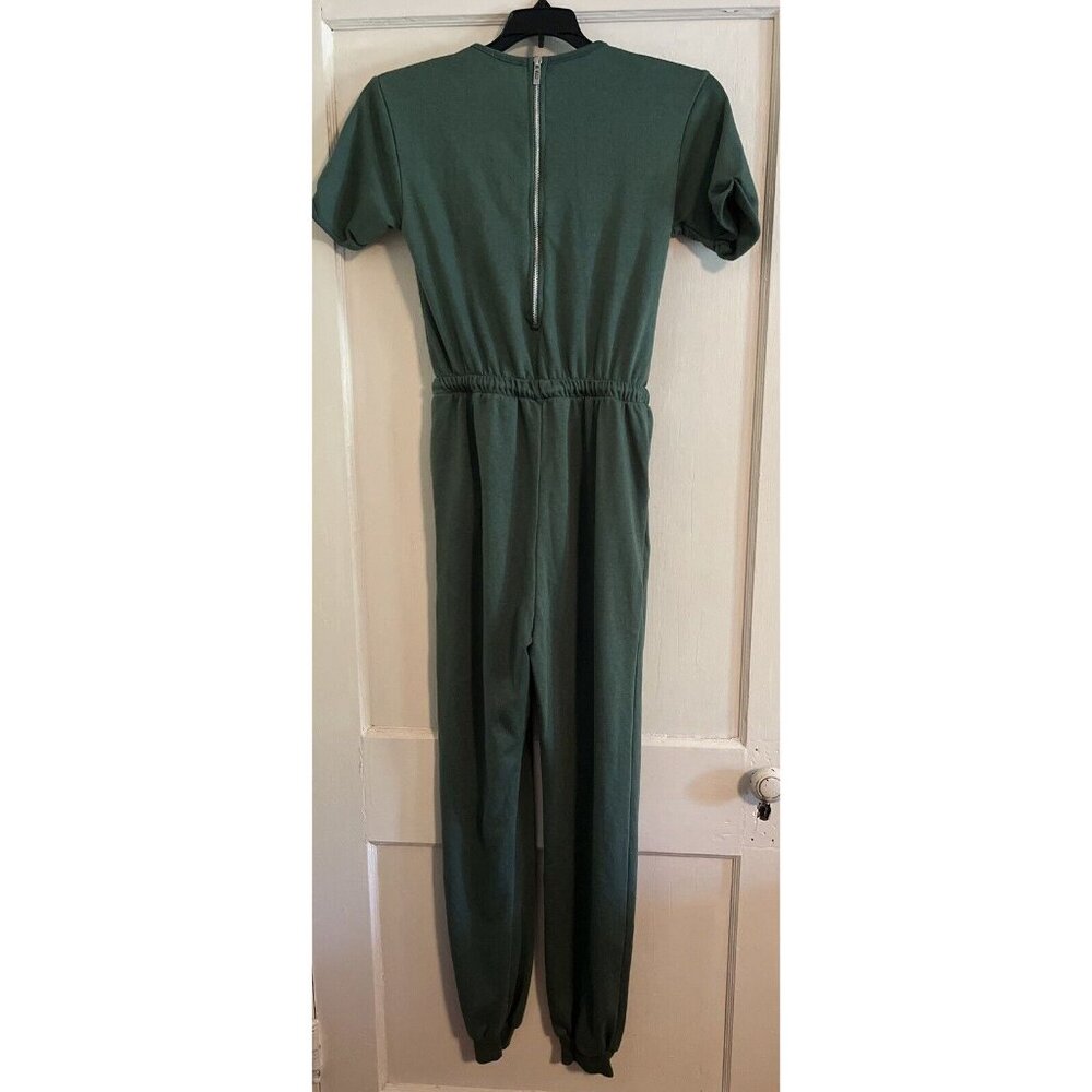 Renew Pretty Little Thing Green One Piece Jumpsuit Size 4 Zipper Pockets Cuffed - Picture 5 of 6
